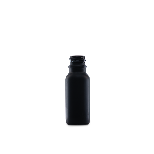 0.5 oz Black Frosted Glass Boston Round Bottle 18-400 Neck Finish