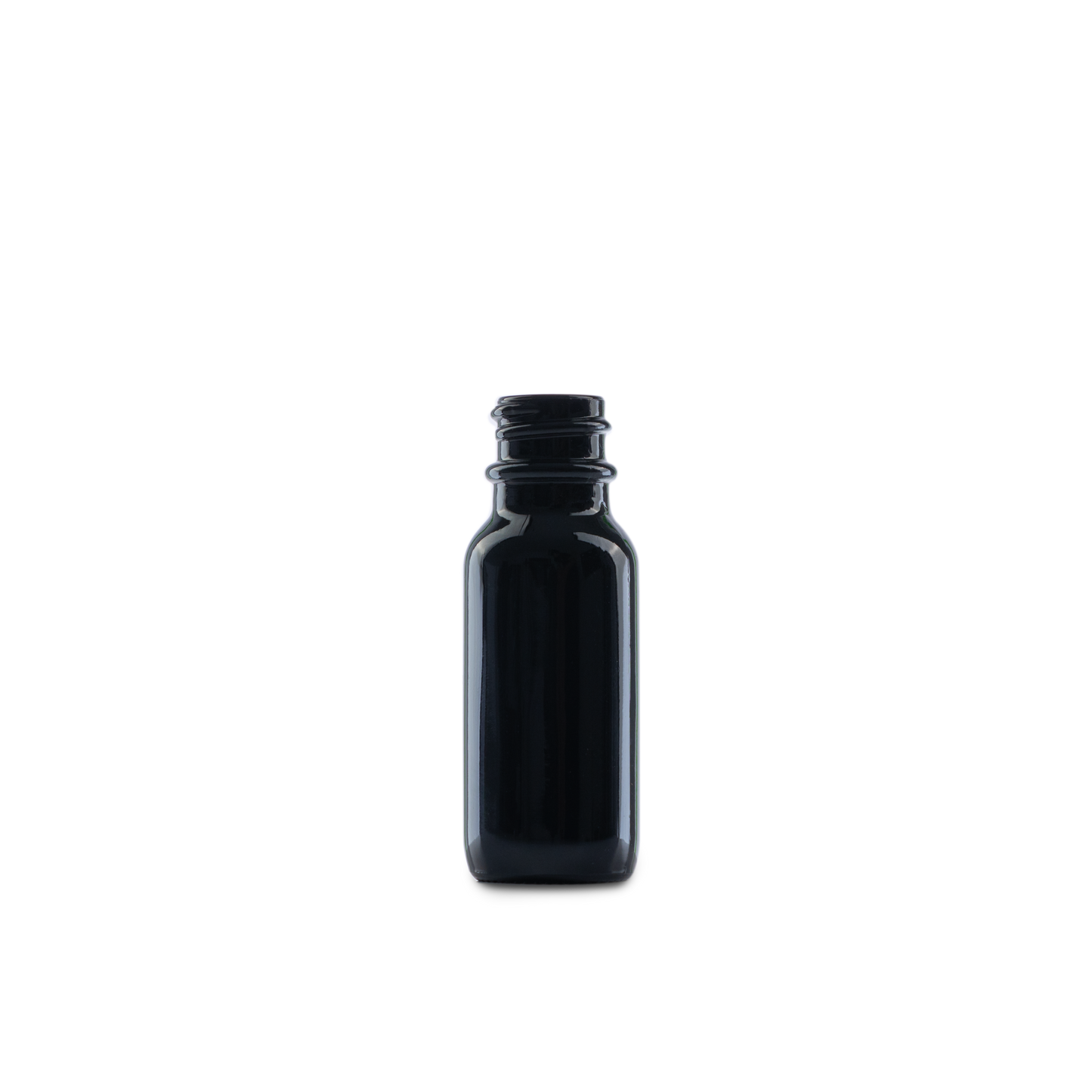 0.5 oz Black UV Glass Boston Round Bottle 18-400 Neck Finish