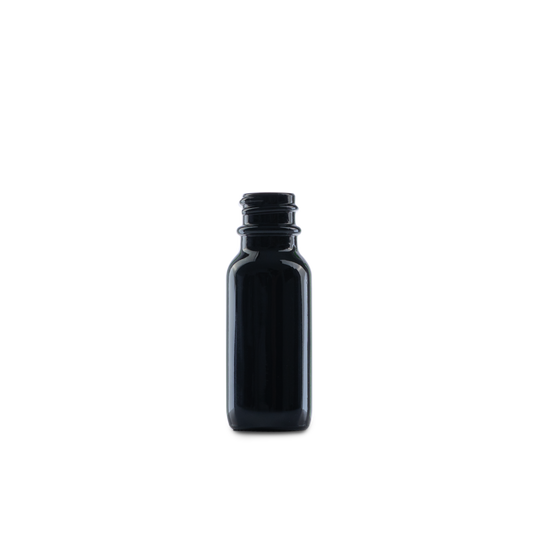0.5 oz Black UV Glass Boston Round Bottle 18-400 Neck Finish