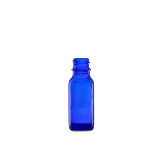 0.5 oz Blue Glass Boston Round Bottle 18-400 Neck Finish