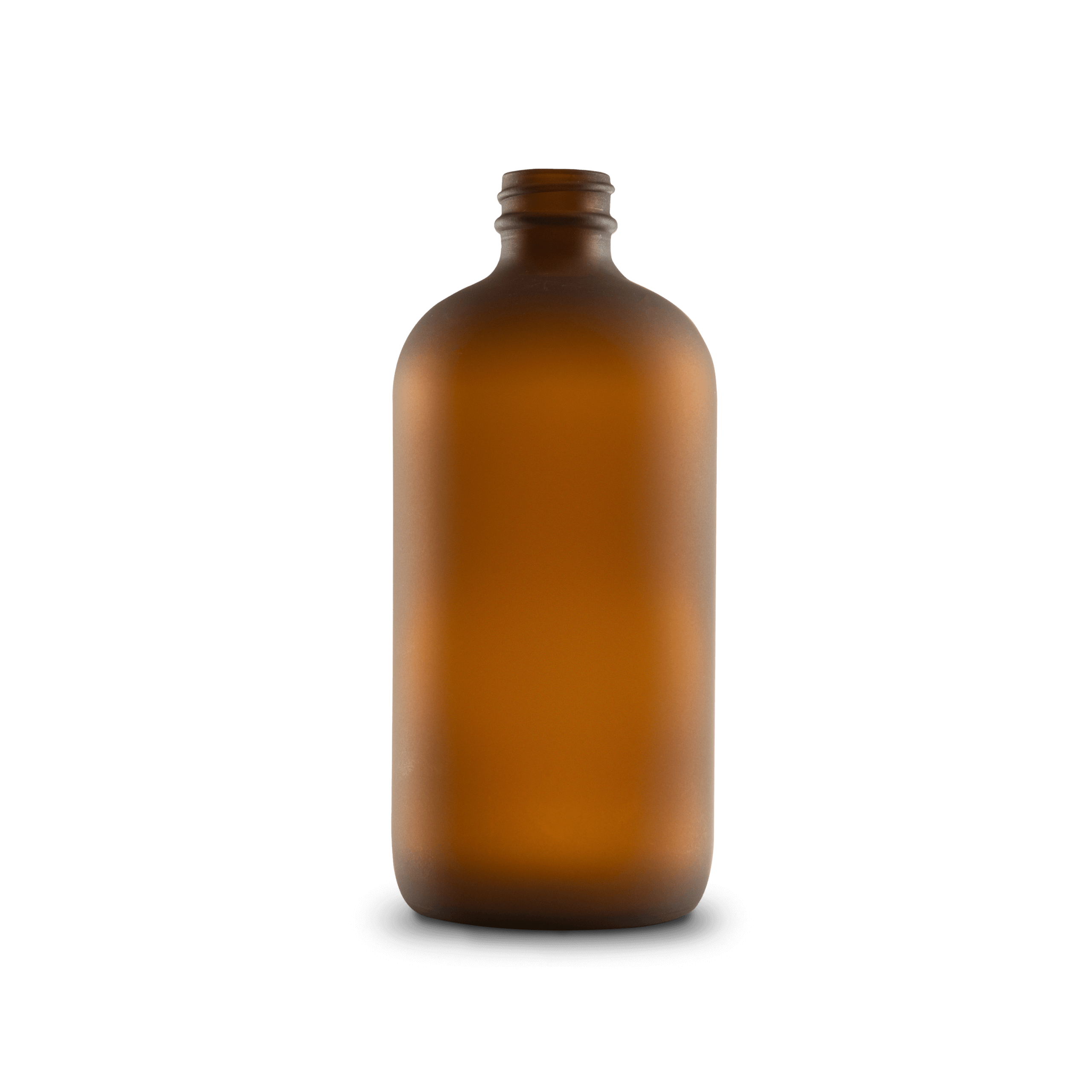 16 oz amber frosted boston round glass bottle