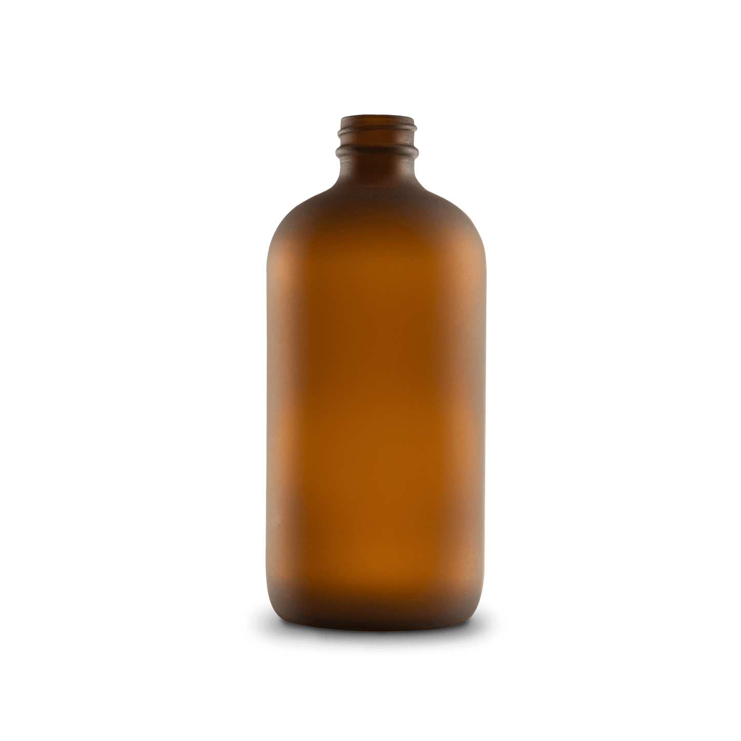 16 oz amber frosted boston round glass bottle