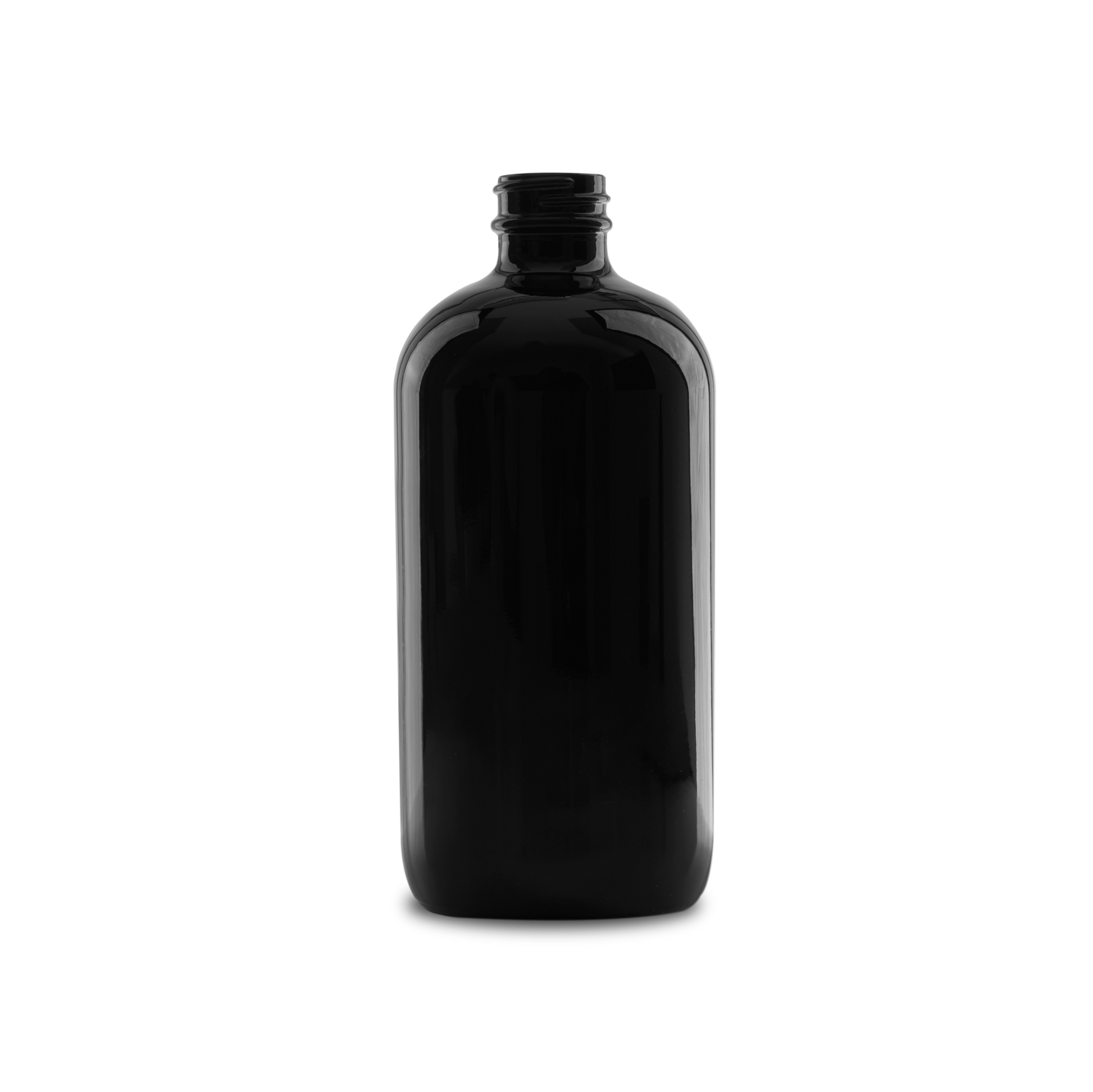 16 oz Black UV Glass Boston Round Bottle 28-400 Neck Finish
