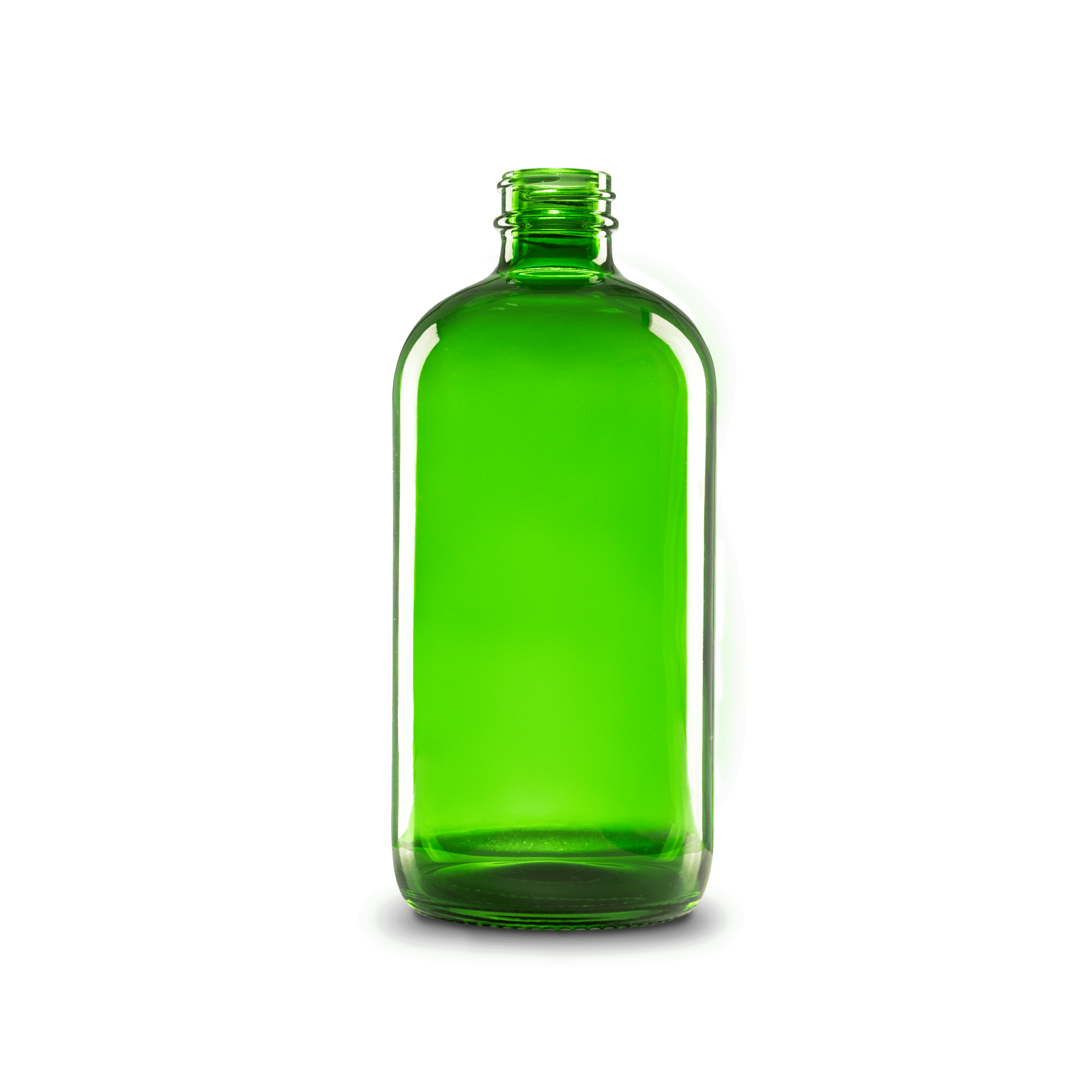 16 oz green boston round glass bottle