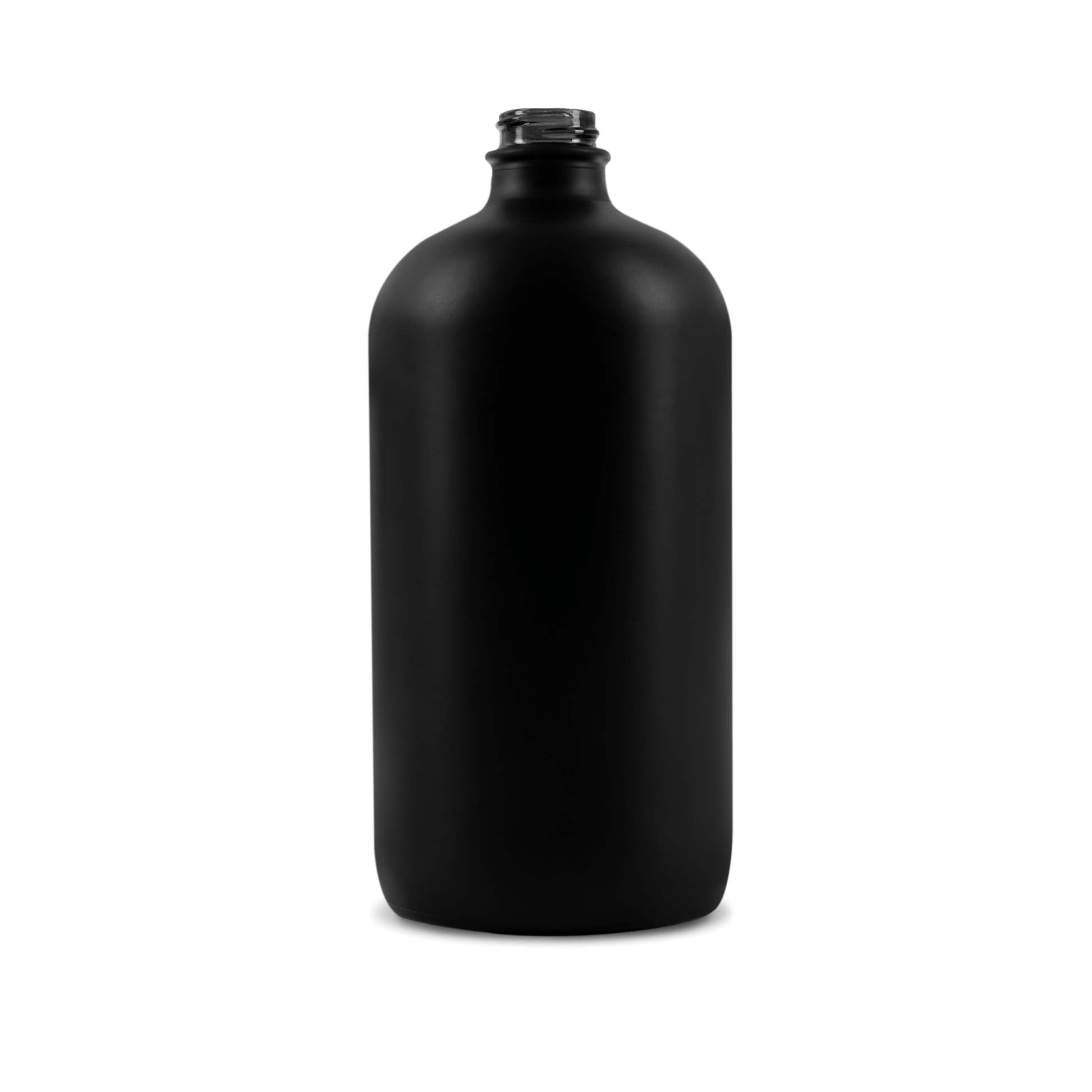 32 oz black frosted boston round glass bottle