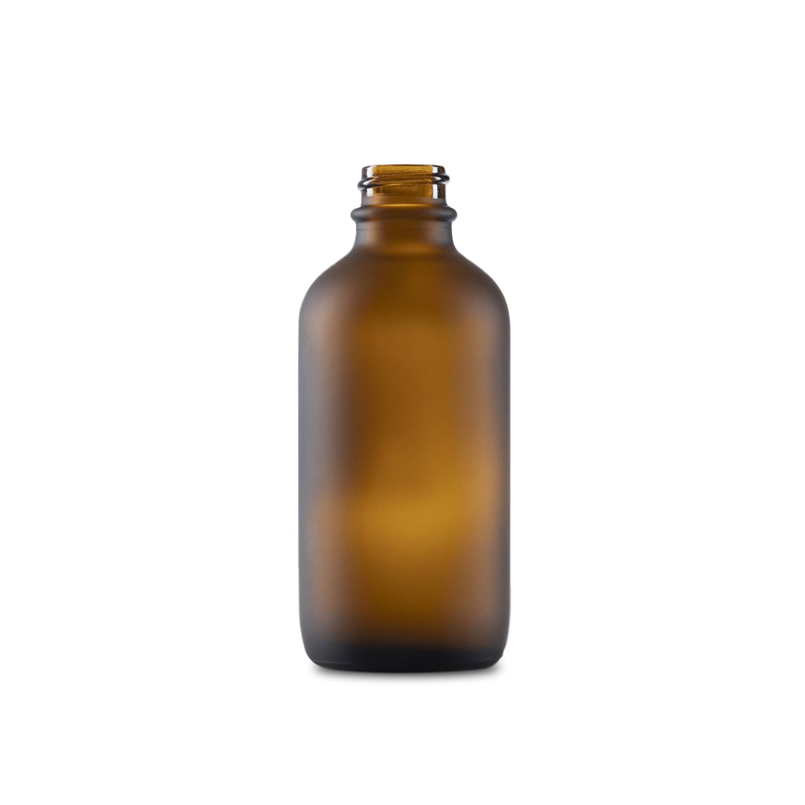 4 oz amber frosted boston round glass bottle