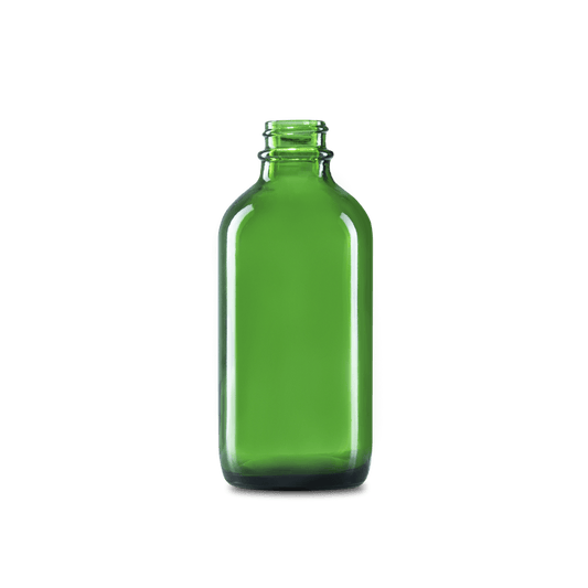 4 oz green boston round glass bottle