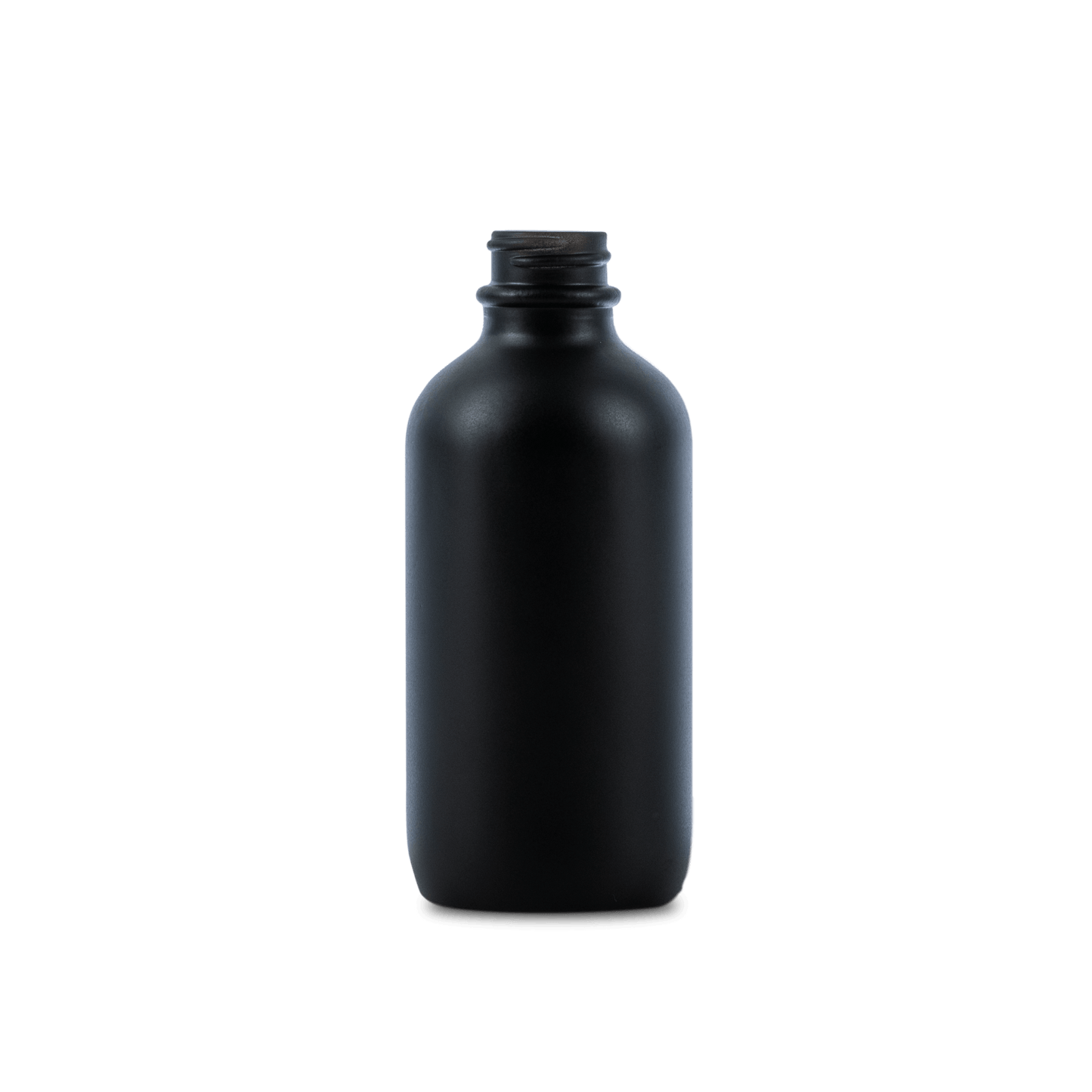 4 oz black frosted boston round glass bottle