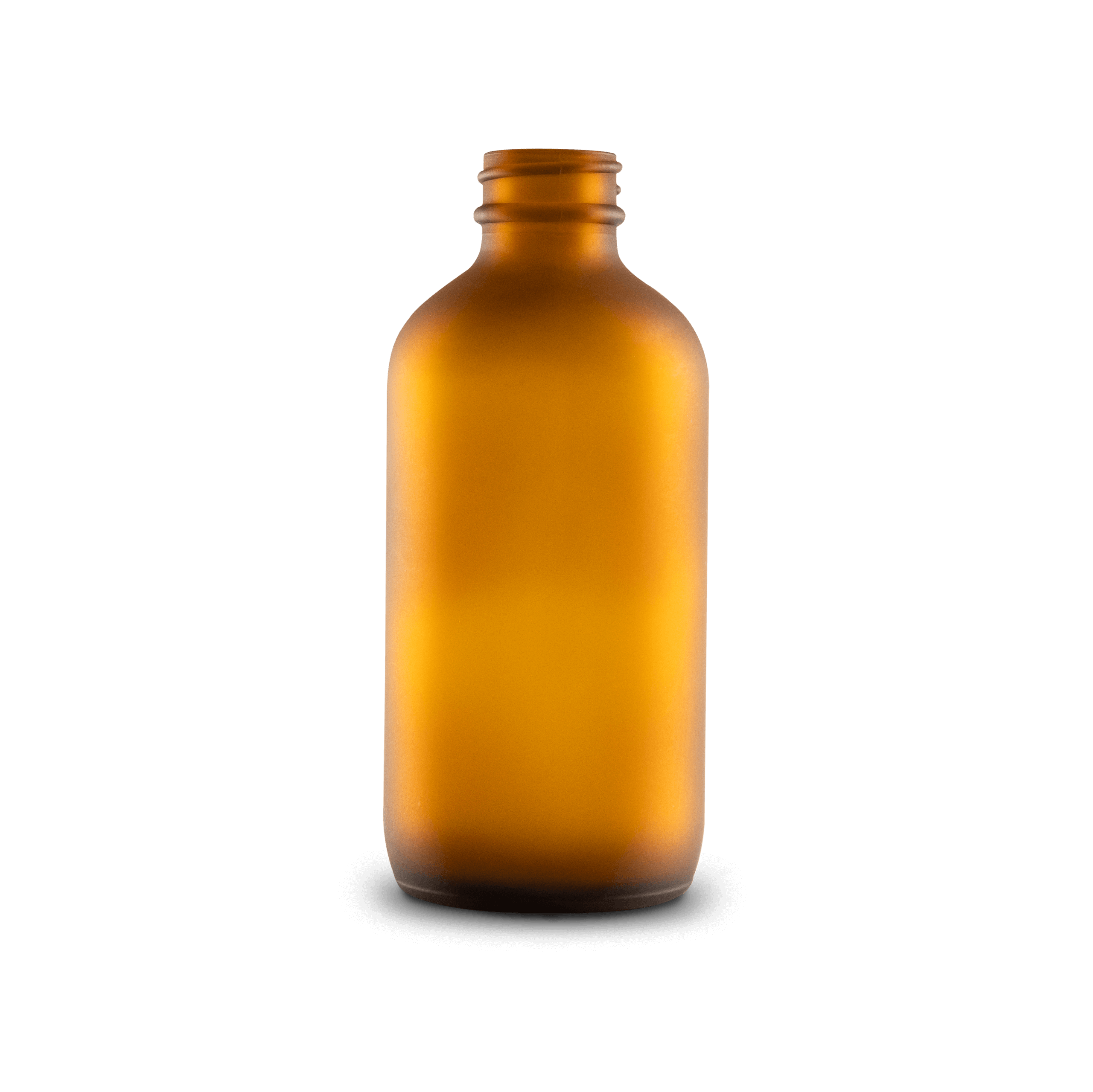 8 oz amber frosted boston round glass bottle