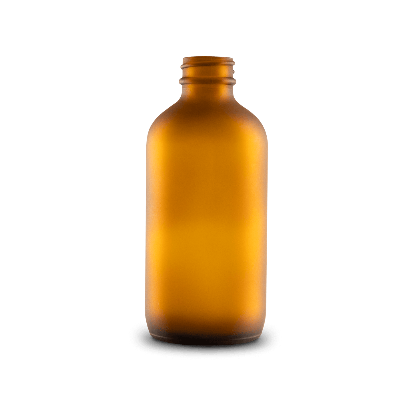 8 oz amber frosted boston round glass bottle