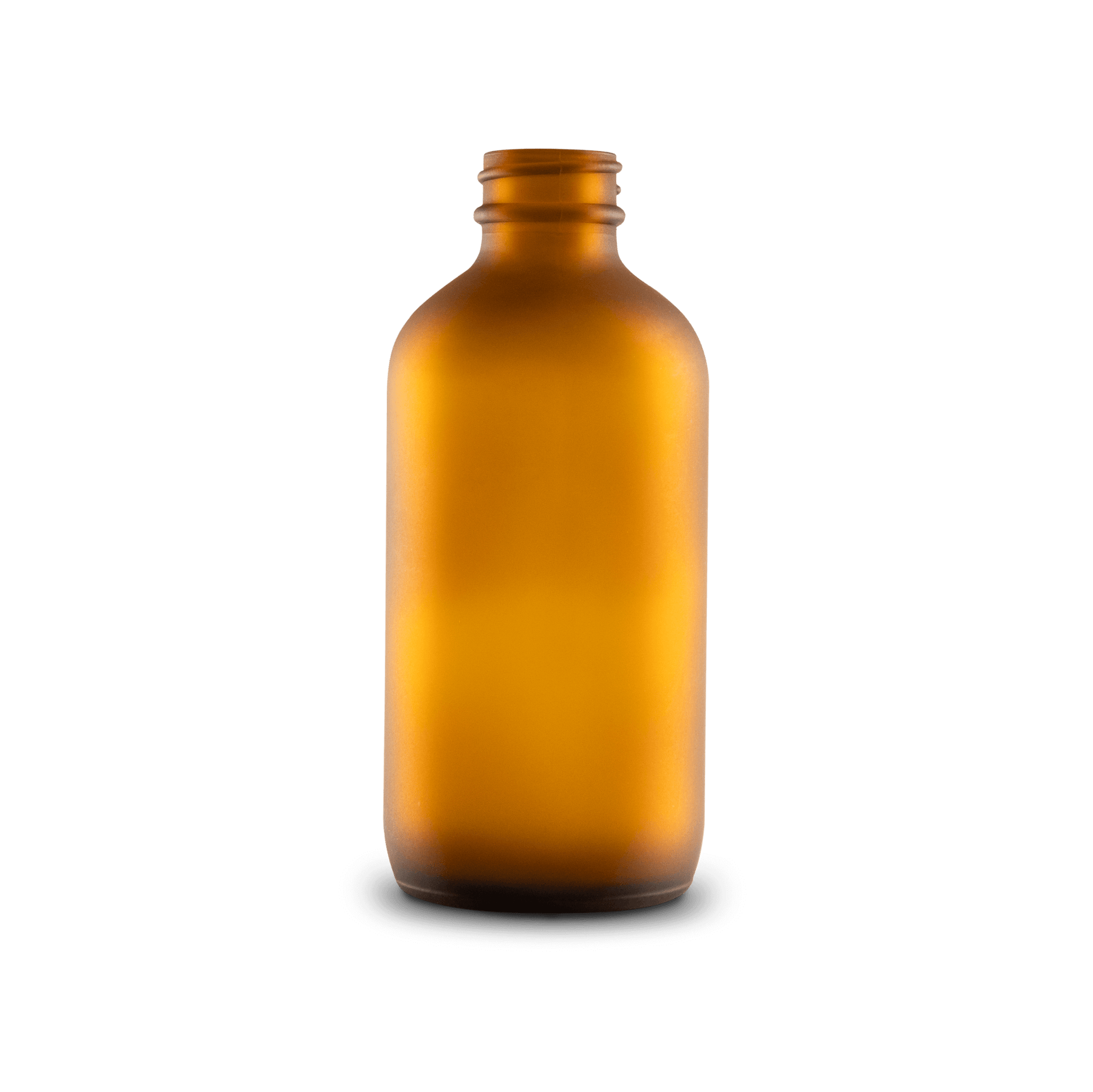 8 oz amber frosted boston round glass bottle