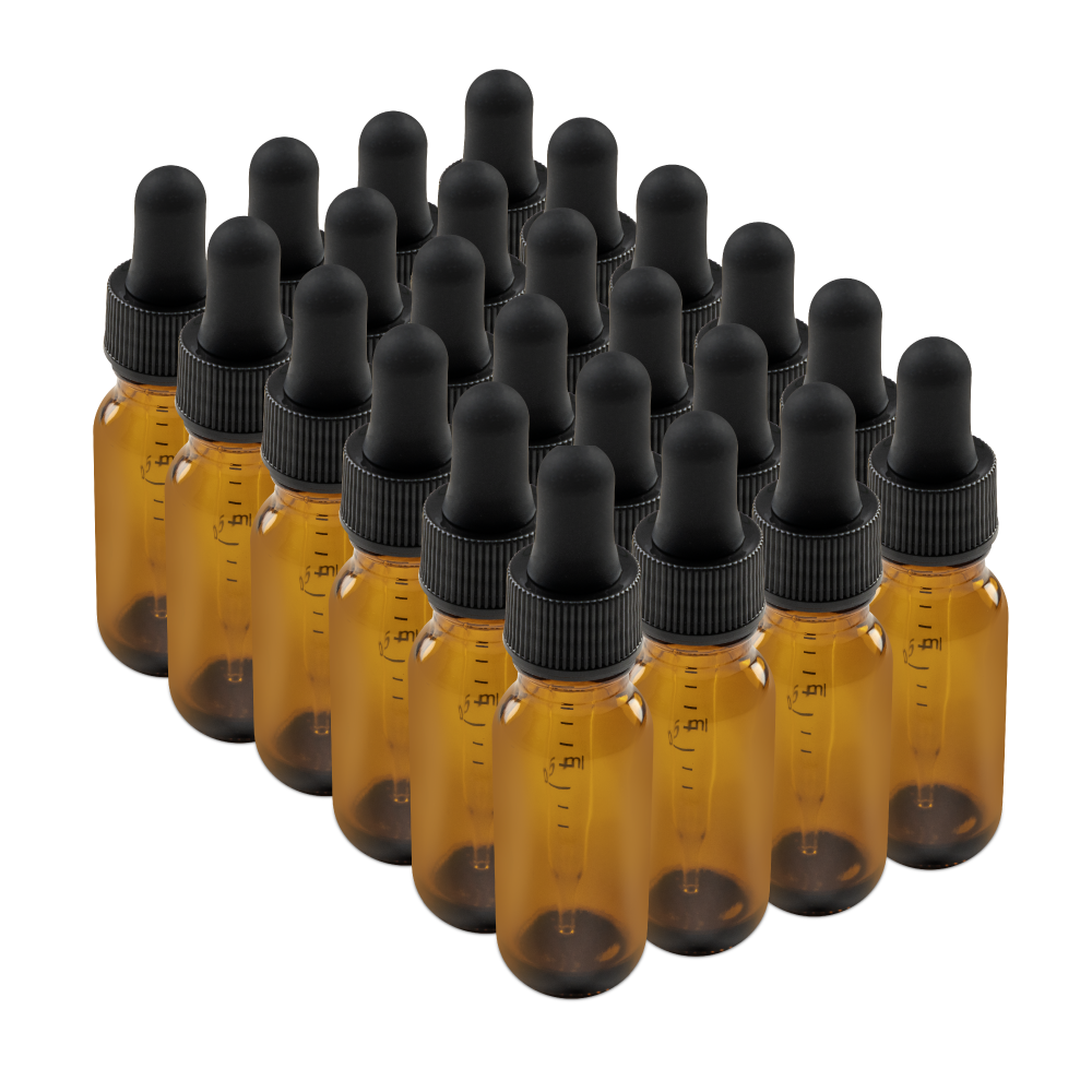 0.5 oz Amber Glass Boston Round Bottle With Black Dropper