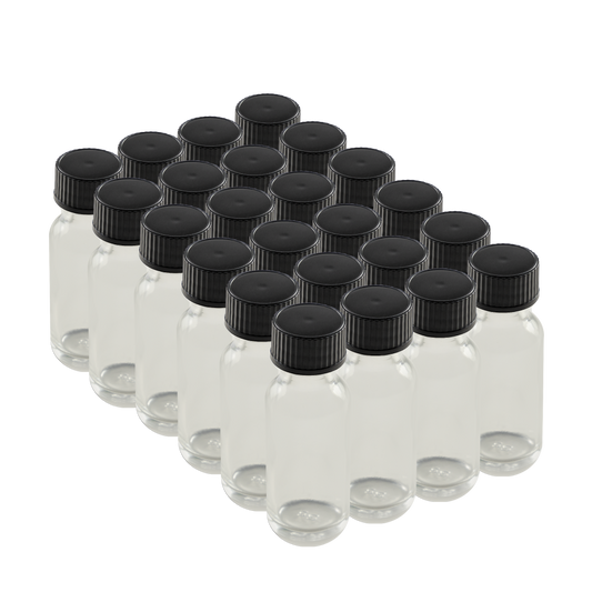 0.5 oz Clear Glass Boston Round Bottles With Black Lids