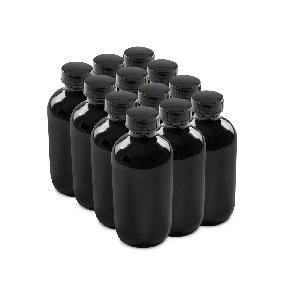 8 oz Black UV Glass Boston Round Bottles With Black Lids