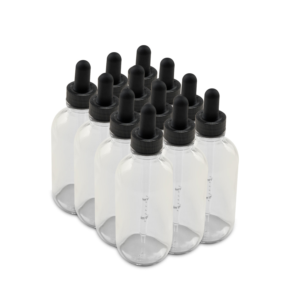 4 oz Clear Glass Boston Round Bottle With Black Dropper