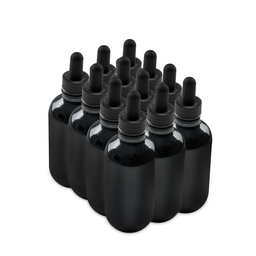 4 oz Black UV Glass Boston Round Bottle With Black Dropper
