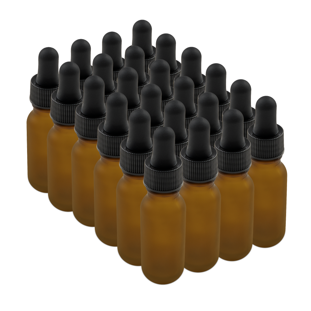 0.5 oz Amber Frosted Glass Boston Round Bottle With Black Dropper