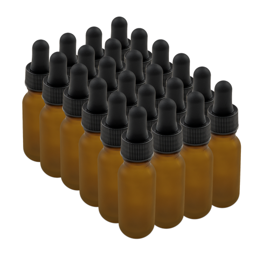 0.5 oz Amber Frosted Glass Boston Round Bottle With Black Dropper