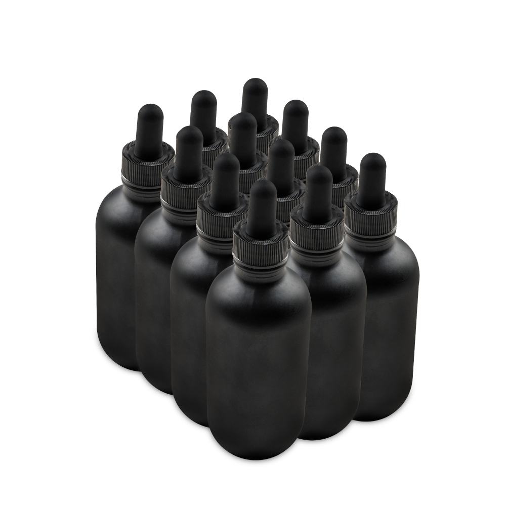4 oz Black Frosted Glass Boston Round Bottle With Black Dropper