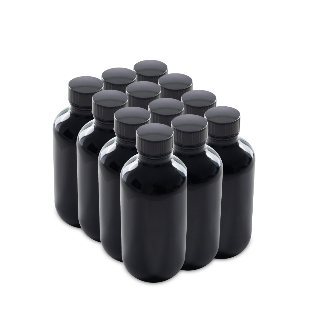 4 oz Black UV Glass Boston Round Bottles With Black Lids