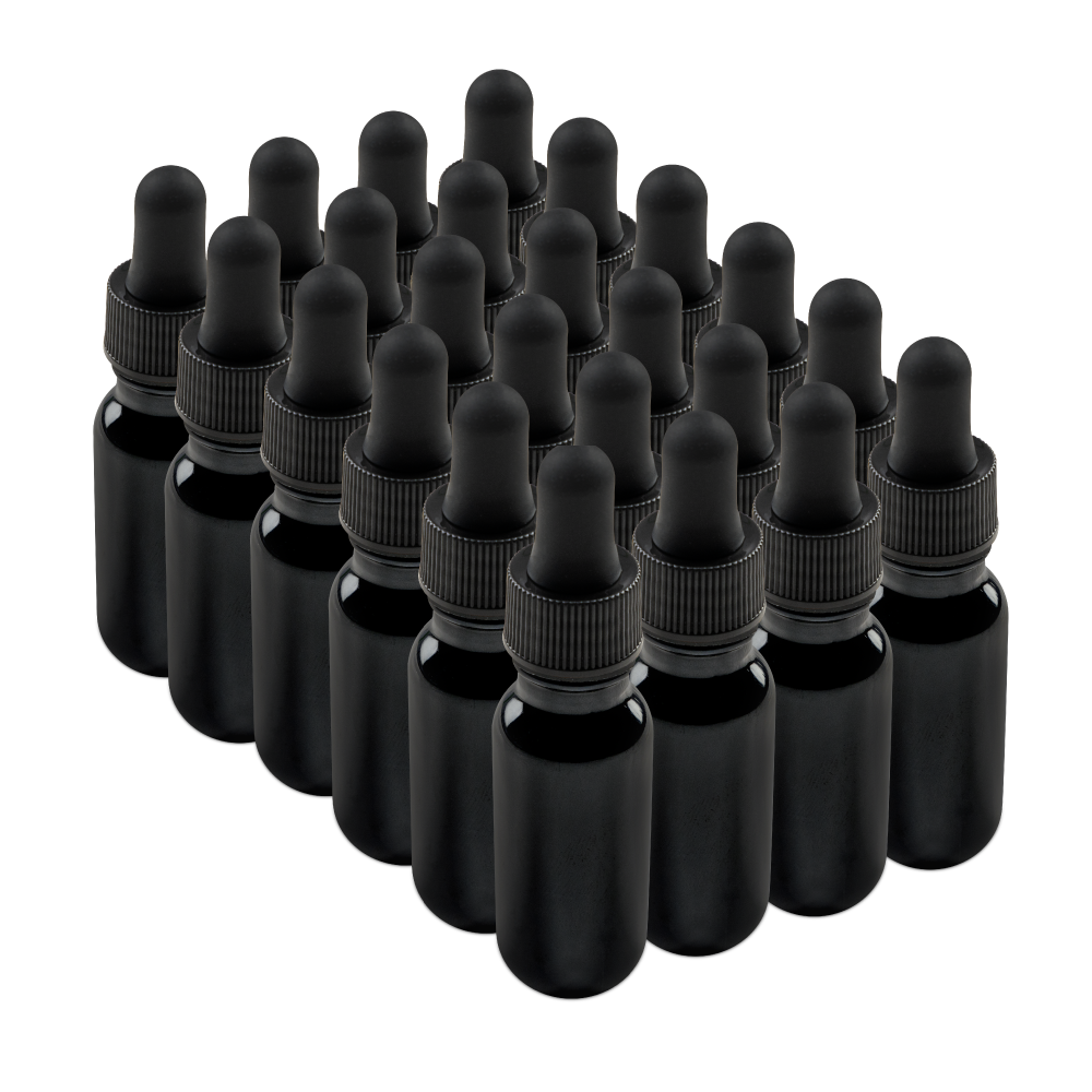 0.5 oz Black UV Glass Boston Round Bottle With Black Dropper