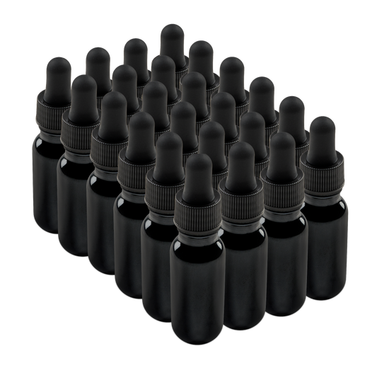 0.5 oz Black UV Glass Boston Round Bottle With Black Dropper