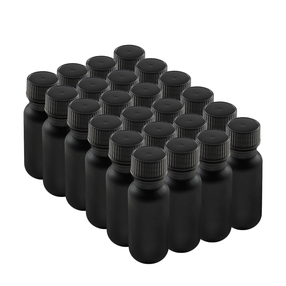 0.5 oz Black Frosted Glass Boston Round Bottles With Black Lids