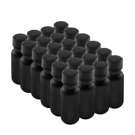 0.5 oz Black Frosted Glass Boston Round Bottles With Black Lids