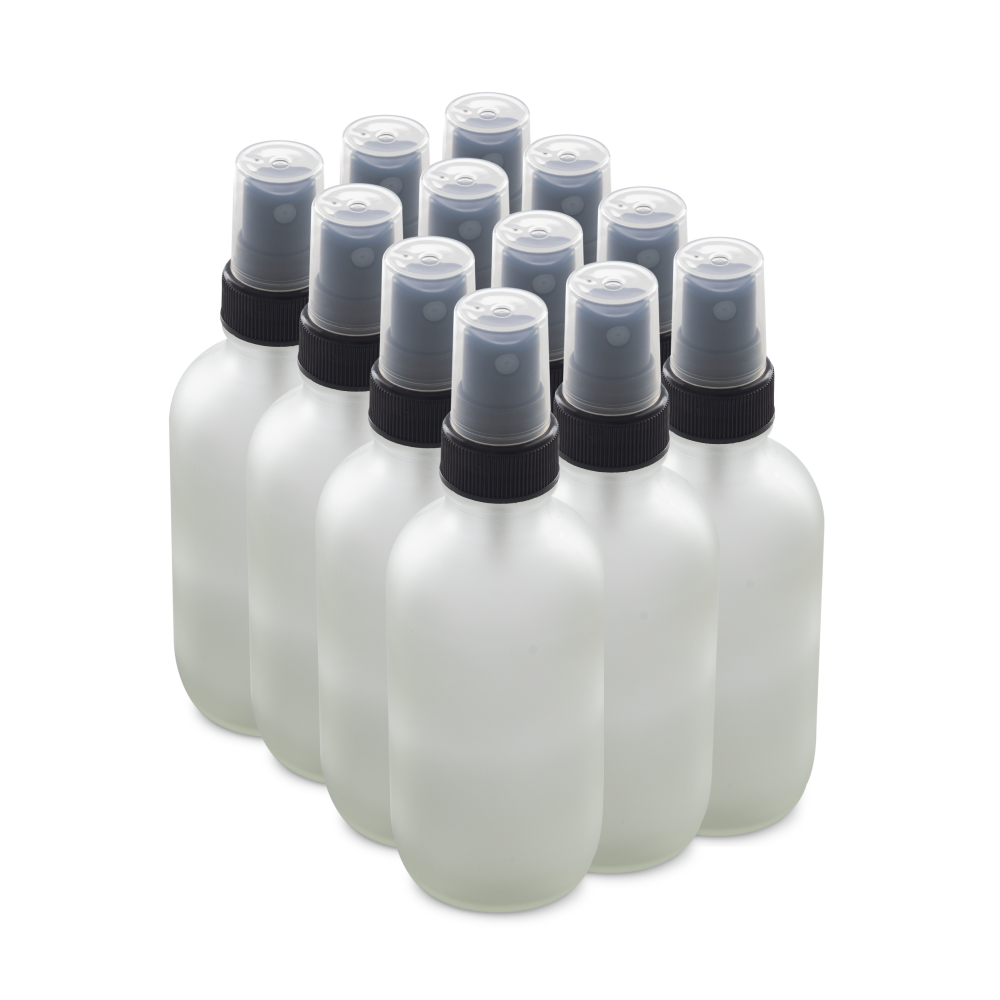 4 oz Clear Frosted Glass Boston Round Bottles With Black Fine Mist Sprayers