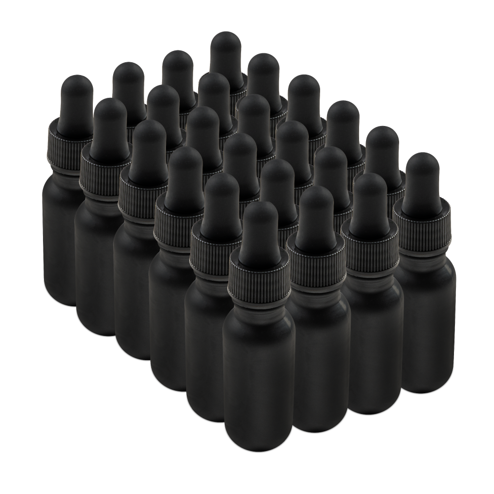 0.5 oz Black Frosted Glass Boston Round Bottle With Black Dropper