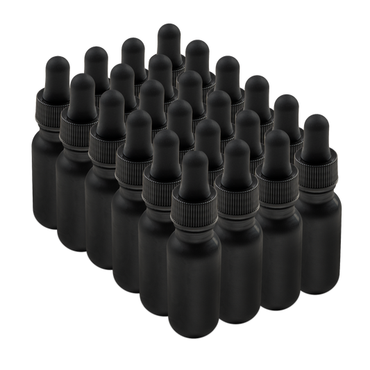 0.5 oz Black Frosted Glass Boston Round Bottle With Black Dropper
