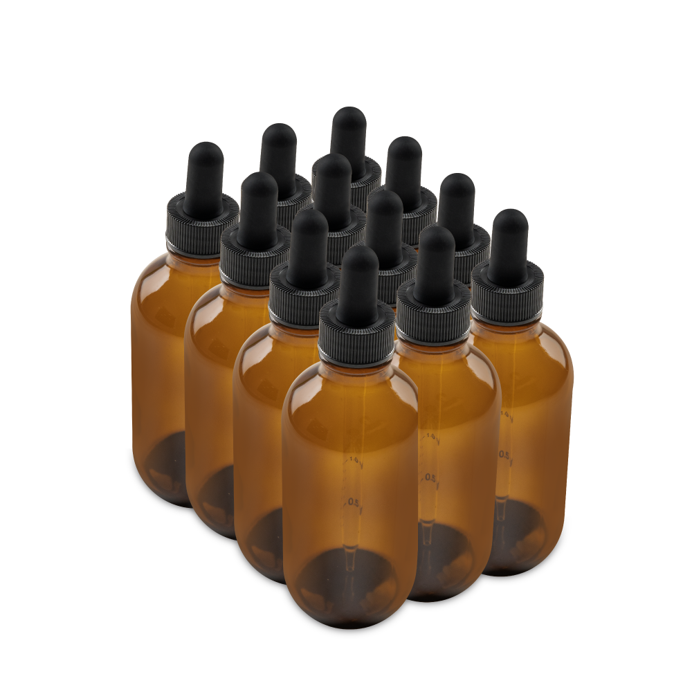 4 oz Amber Glass Boston Round Bottle With Black Dropper