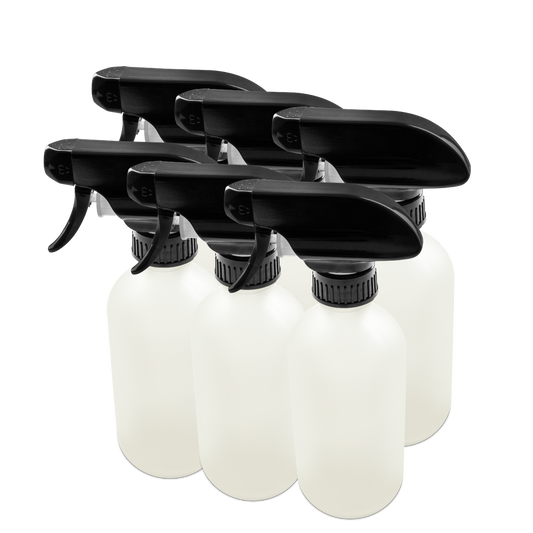 8 oz Clear Frosted Glass Boston Round Bottle With Black Trigger Sprayer