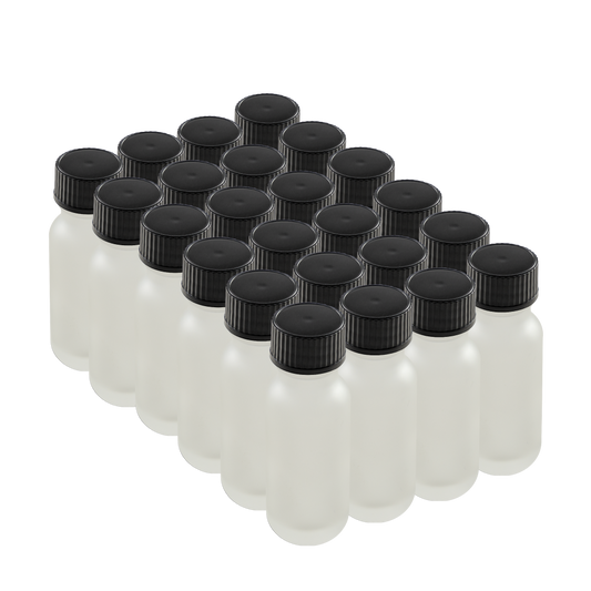 0.5 oz Clear Frosted Glass Boston Round Bottles With Black Lids