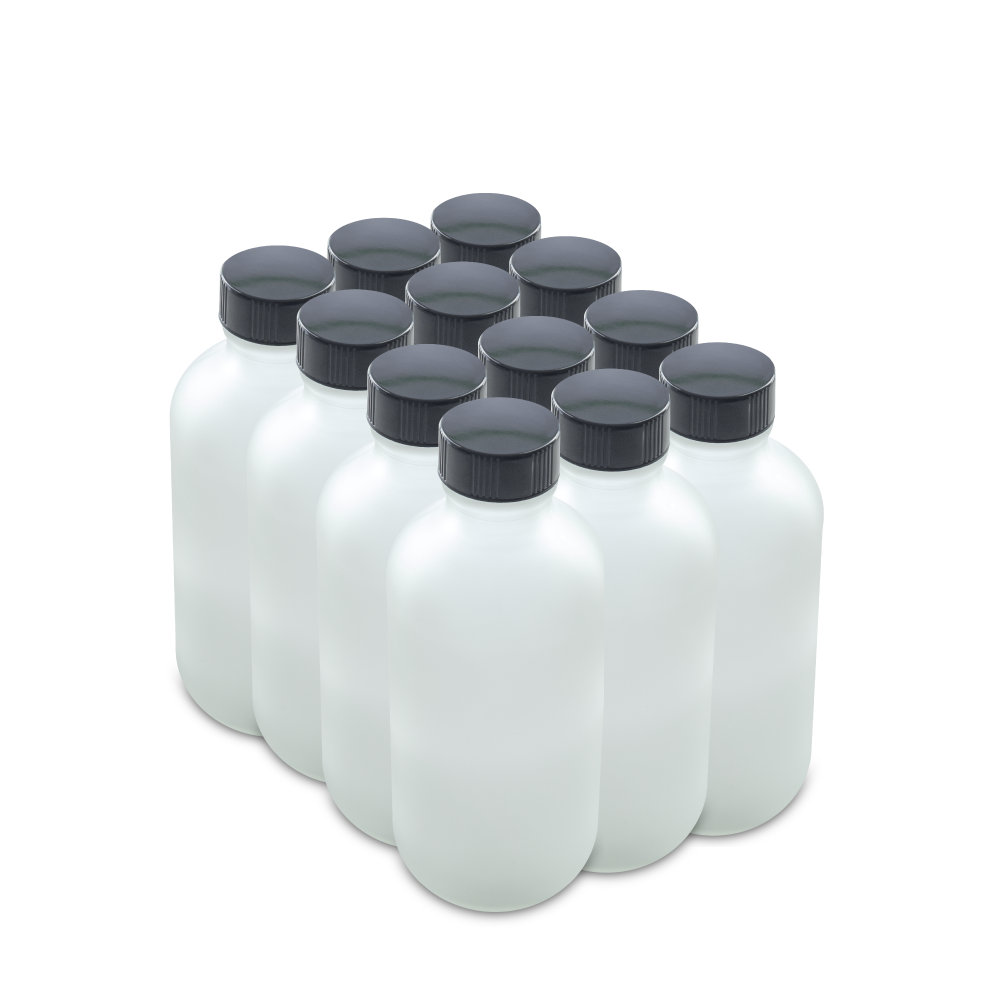 4 oz Clear Frosted Glass Boston Round Bottles With Black Lids