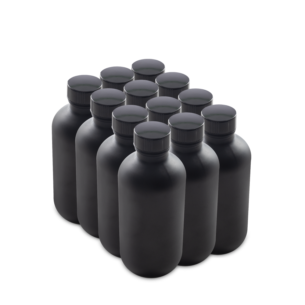 4 oz Black Frosted Glass Boston Round Bottles With Black Lids x 12 pcs