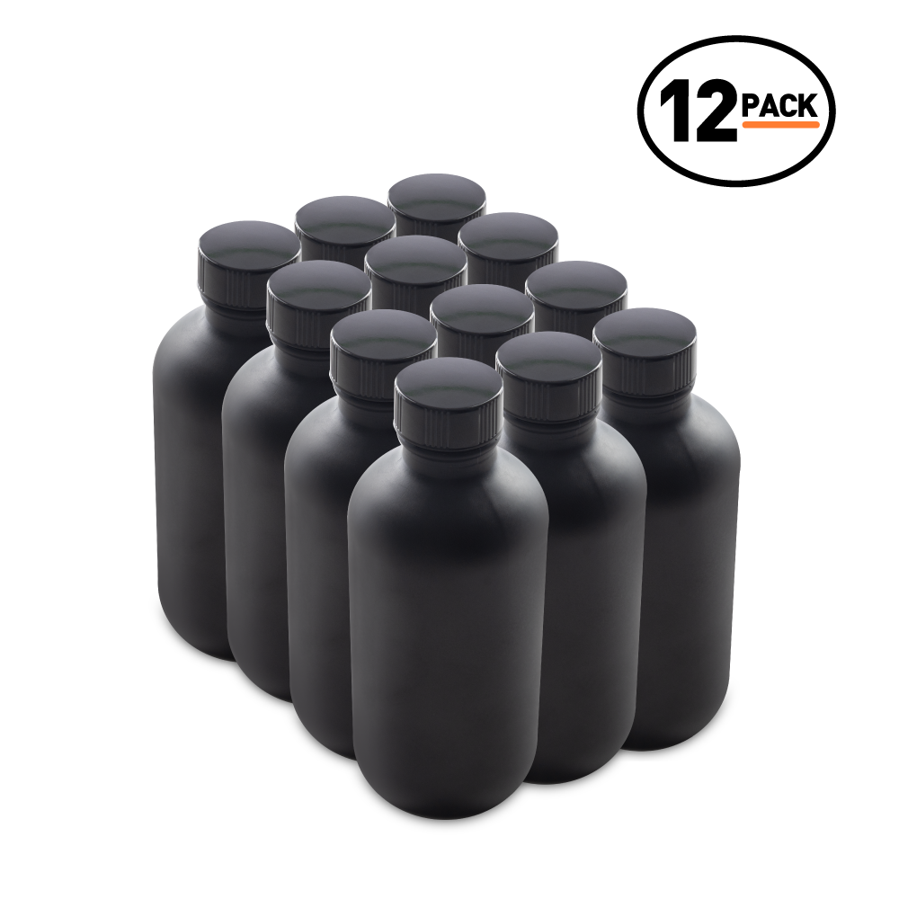 4 oz Black Frosted Glass Boston Round Bottles With Black Lids (12 Pack)