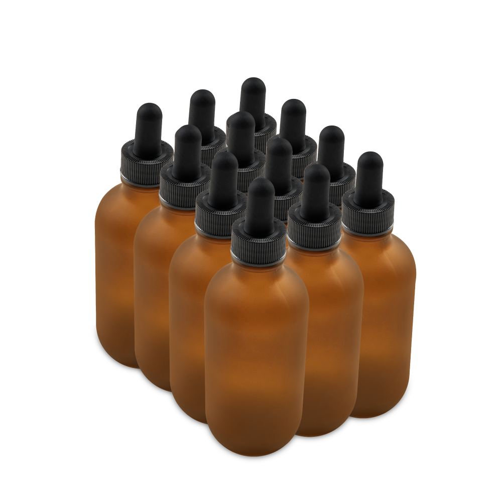 4 oz Amber Frosted Glass Boston Round Bottle With Black Dropper