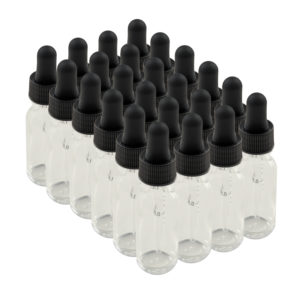 0.5 oz Clear Glass Boston Round Bottle With Black Dropper