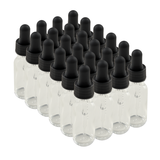 0.5 oz Clear Glass Boston Round Bottle With Black Dropper
