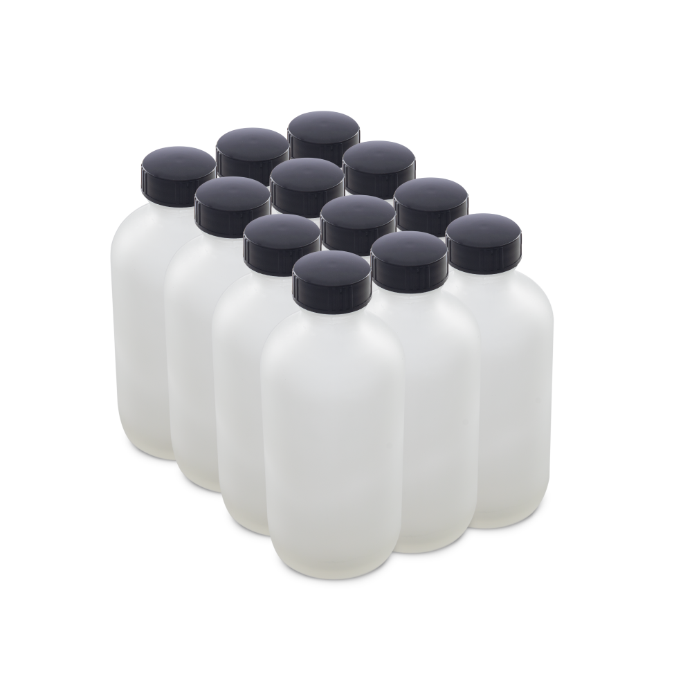 8 oz Clear Frosted Glass Boston Round Bottles With Black Lids