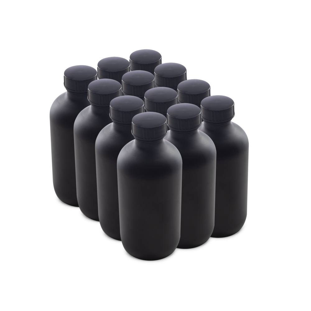 8 oz Black Frosted Glass Boston Round Bottles With Black Lids