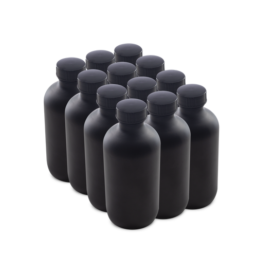 8 oz Black Frosted Glass Boston Round Bottles With Black Lids