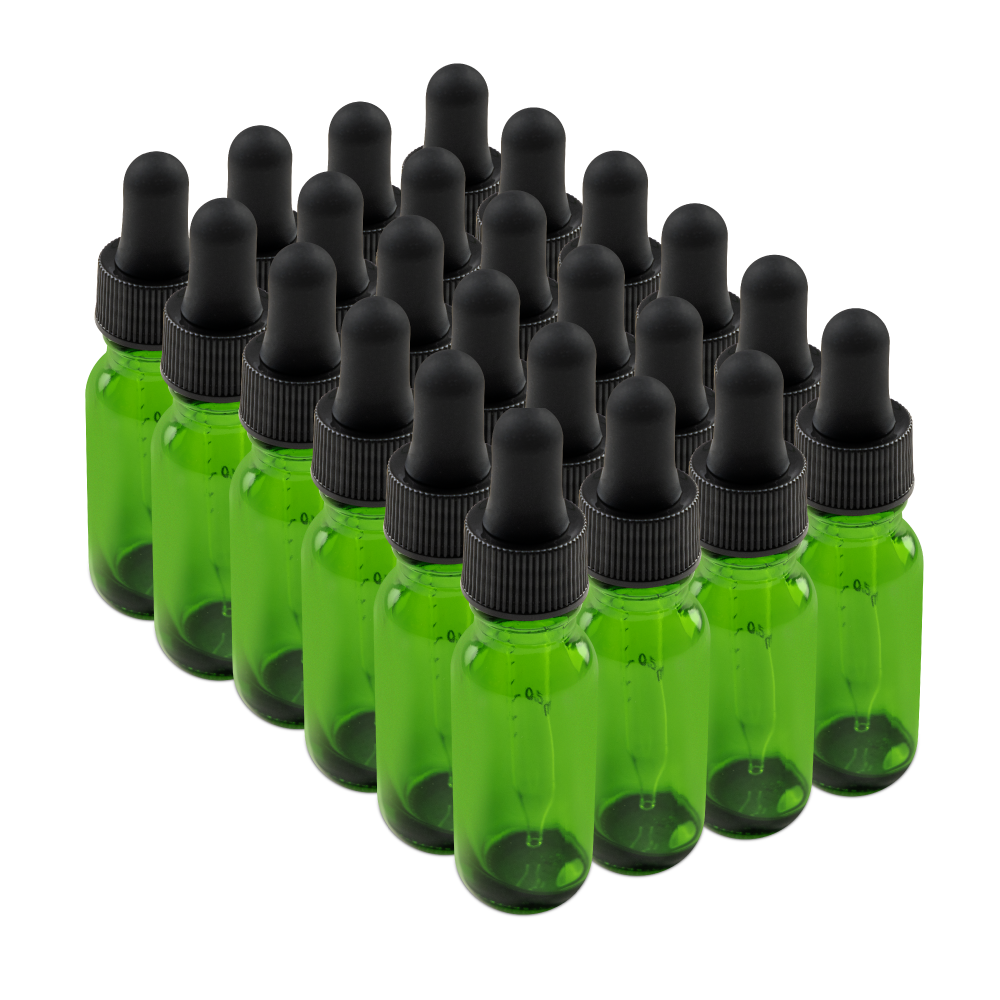 0.5 oz Green Glass Boston Round Bottle With Black Dropper