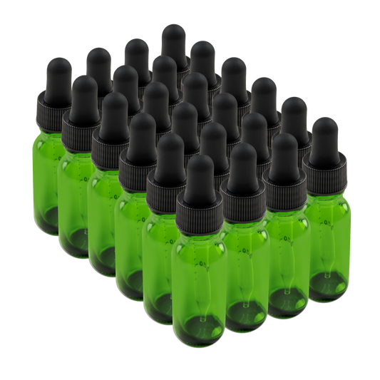 0.5 oz Green Glass Boston Round Bottle With Black Dropper