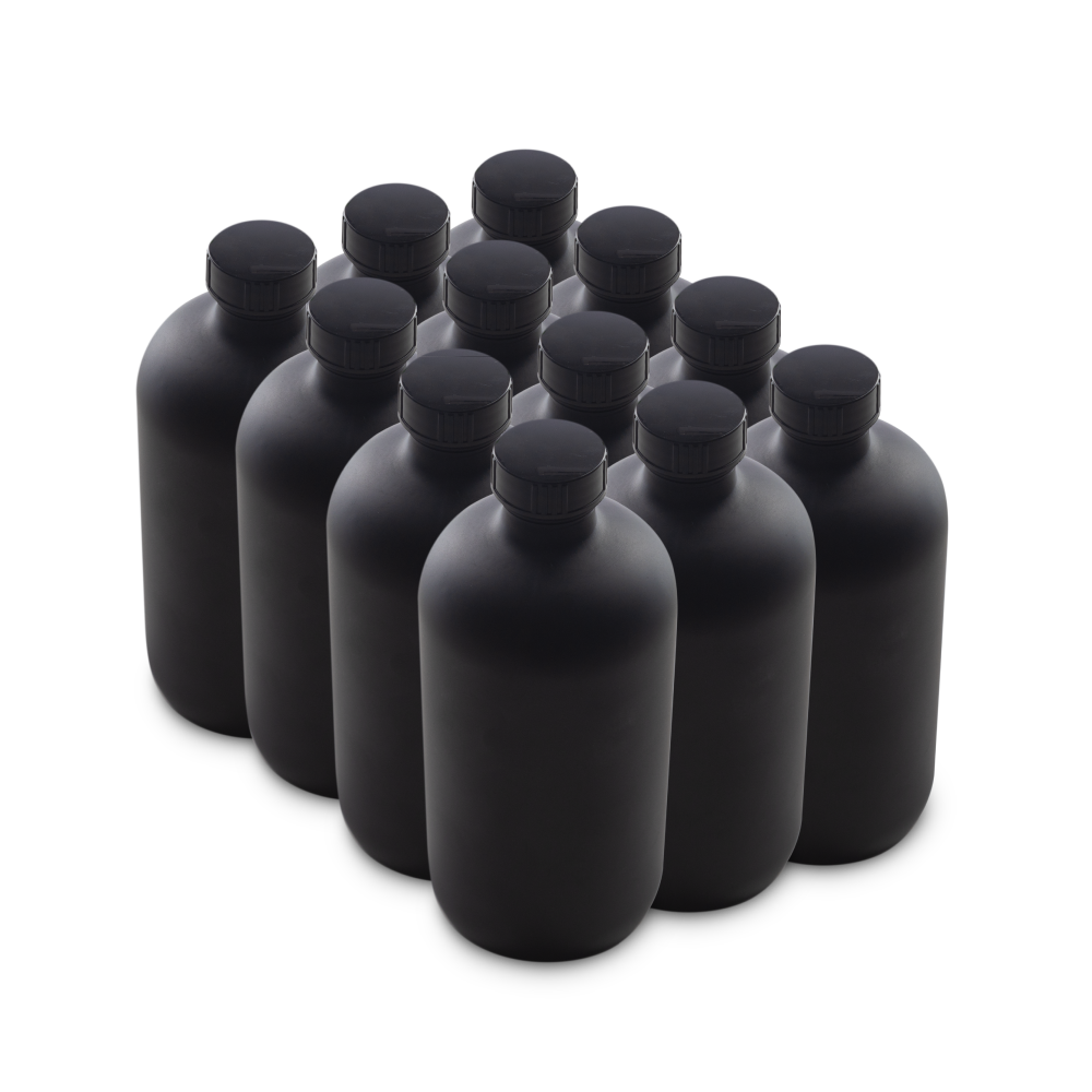 16 oz Black Frosted Glass Boston Round Bottles With Black Lids
