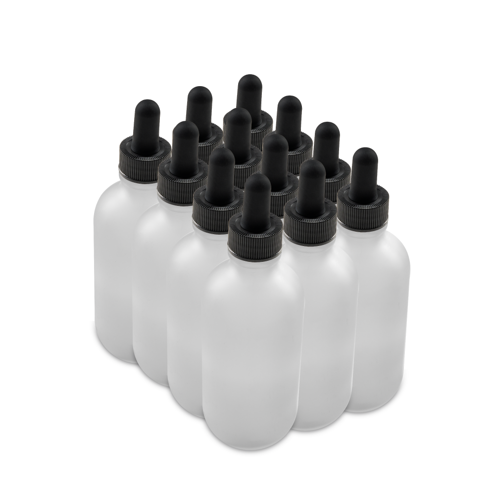 4 oz Clear Frosted Glass Boston Round Bottle With Black Dropper
