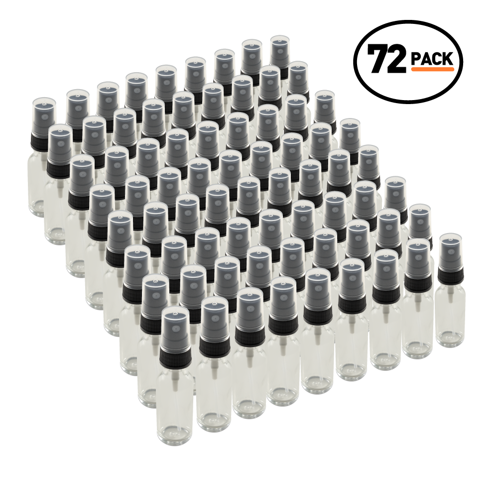0.5 oz Clear Glass Boston Round Bottles With Black Fine Mist Sprayers (72 Pack)