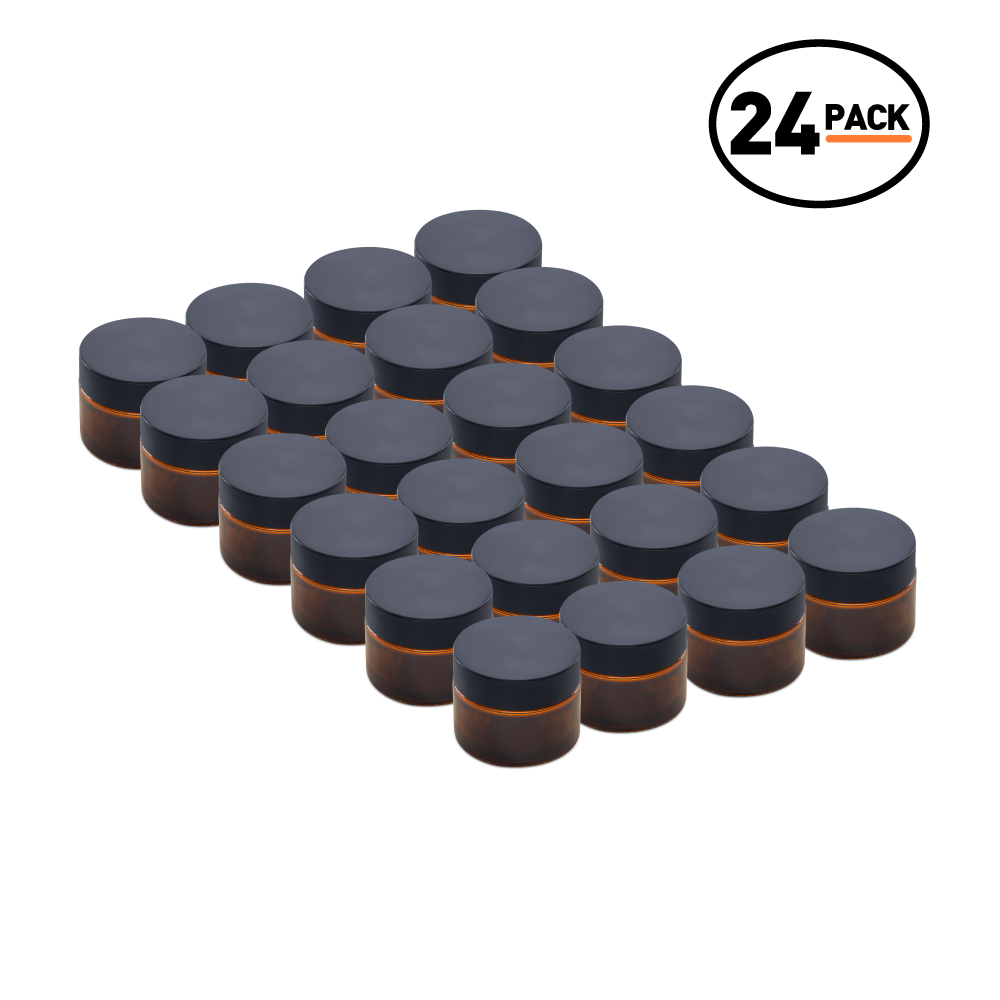 1.7 oz Amber Glass Jars With Black Lids (24 Pack)