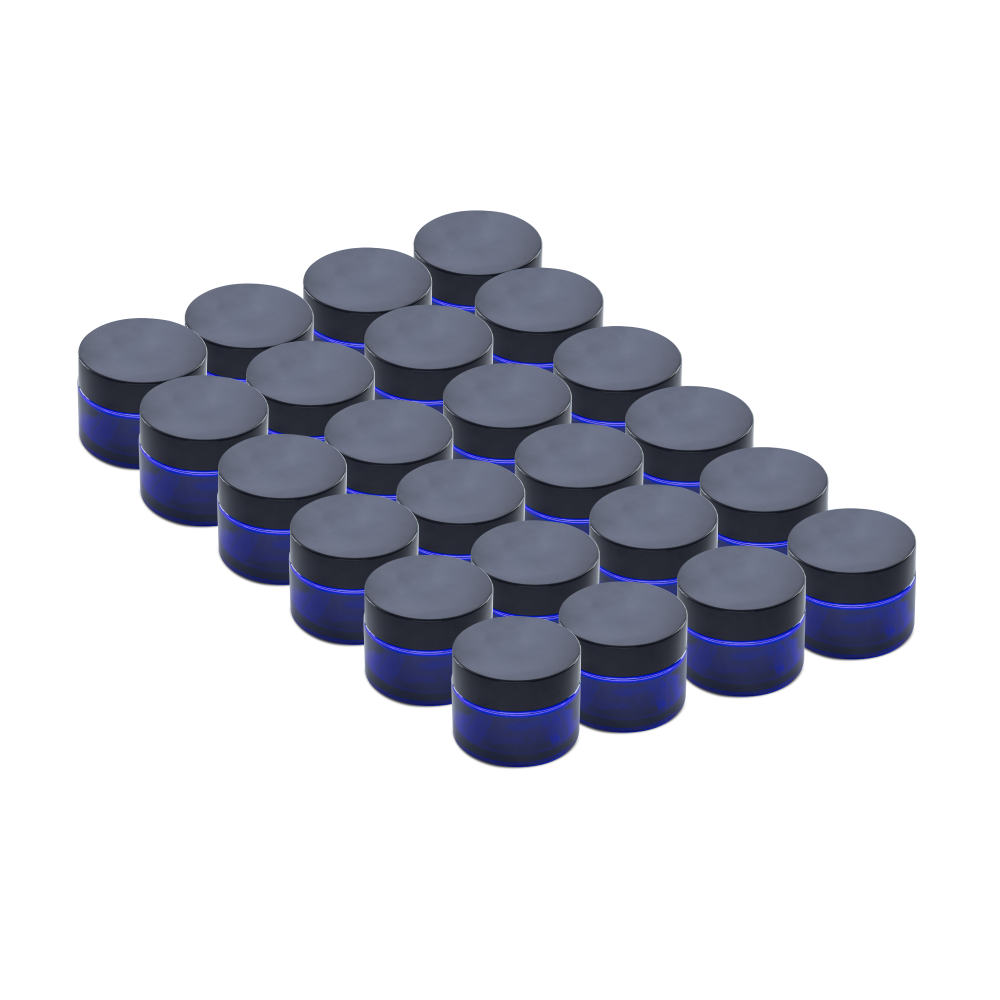 1.7 oz Blue Glass Jars With Black Lids
